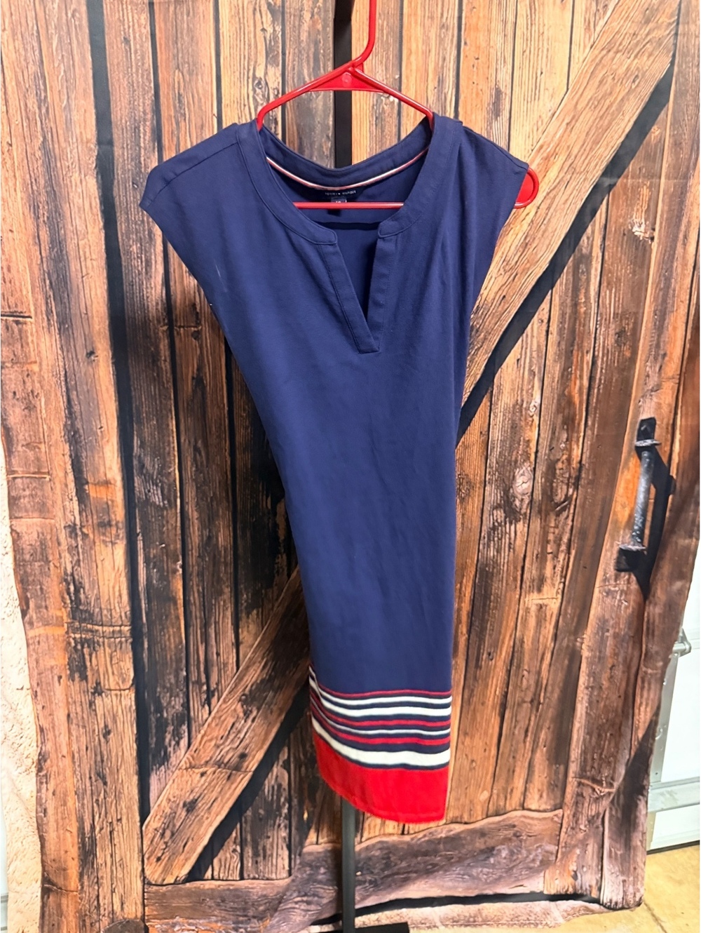 Tommy Hilfiger Navy Blue Casual Dress with Striped Hem